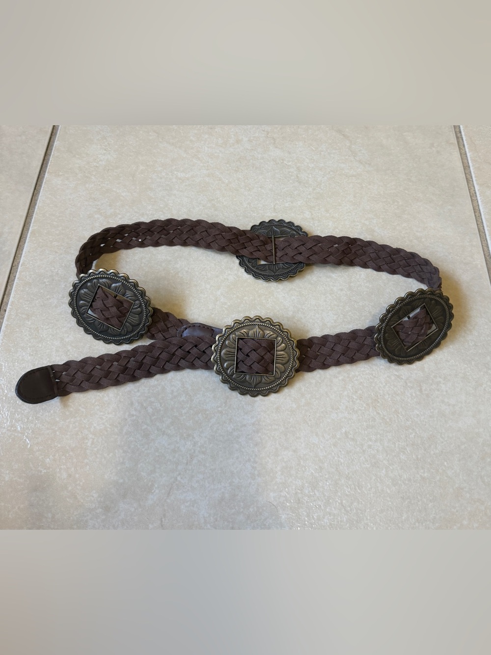Boho Braided Faux Leather Concho Belt Brown Western Southwestern Small